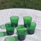 5 glasses in green glass with water or aperitif, made in italy, vintage