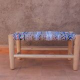 Blue woven and wood bench stool