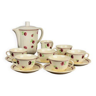 Set of 6 coffee cups his coffee teapot and milk teapot.
