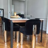 Contemporary HUG dining table by Arflex (marble/metal/oak)