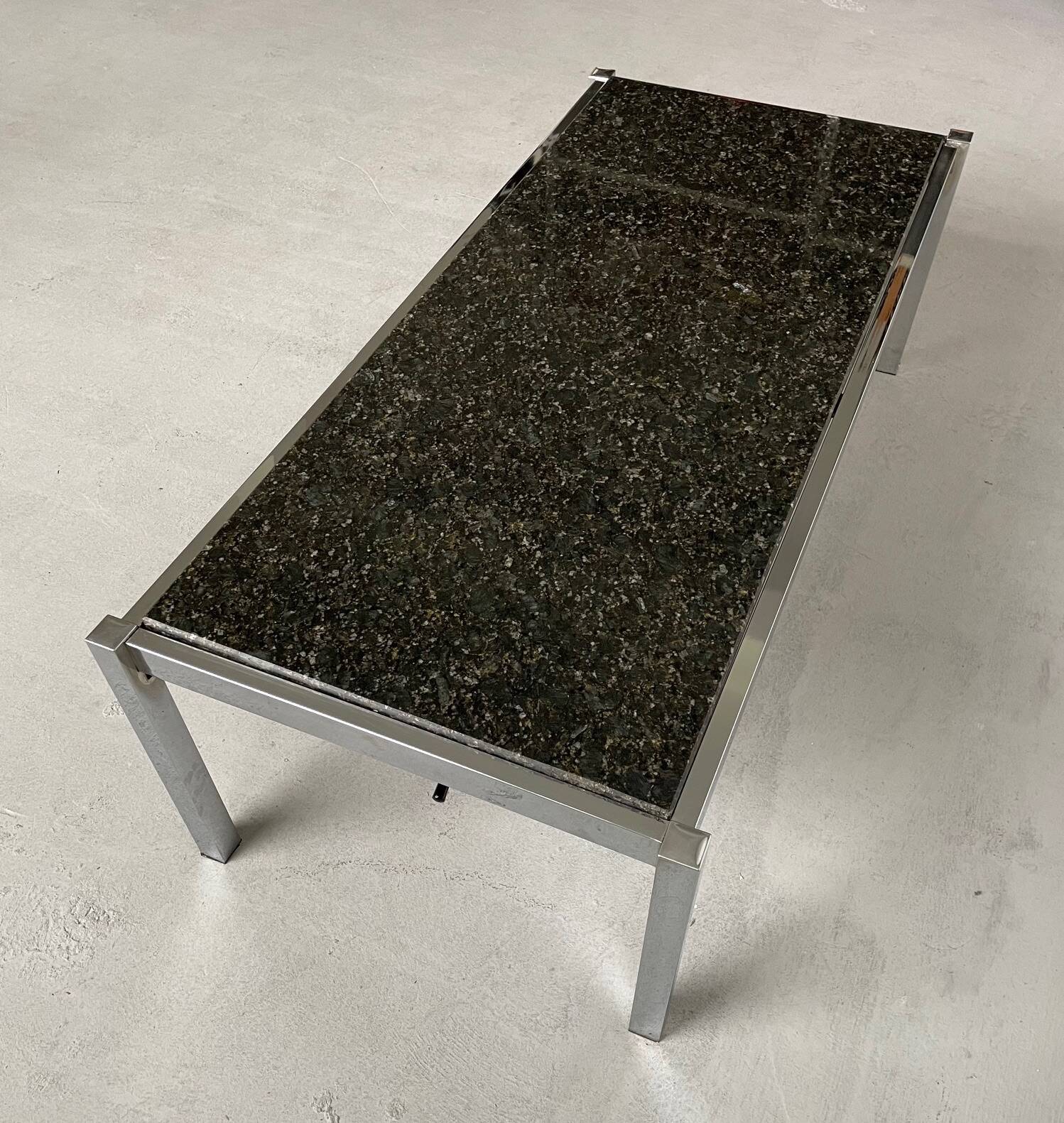 Vintage 1970s Modernist Coffee Table, Chrome and Granite