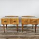 Mid-century nightstands in maple, brass, and glass