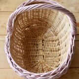 Vintage French wicker basket painted in candy pink