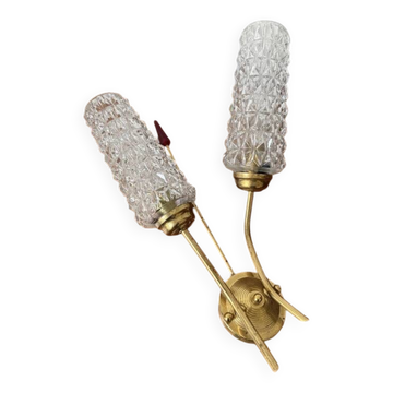 Appliqué tulipe en laiton et verre, années 1960