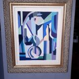 Cubist gouache painting, still life, anonymous 1970