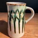 White and green enamelled ceramic carafe pitcher