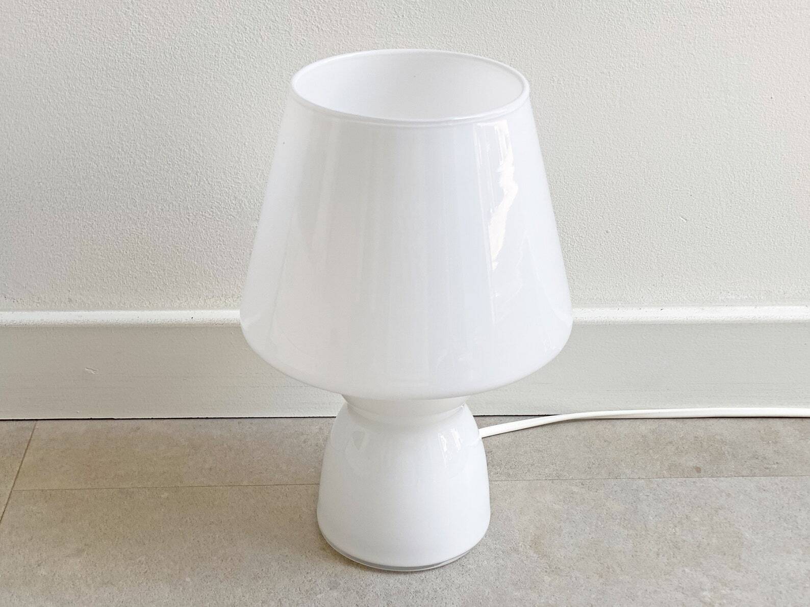 White vintage glass table lamp, mushroom lamp