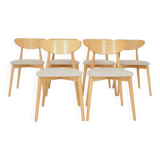 Ensemble de 6 chaises de salle à manger modernes, tissu écru et bois de hêtre naturel