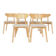 Ensemble de 6 chaises de salle à manger modernes, tissu écru et bois de hêtre naturel