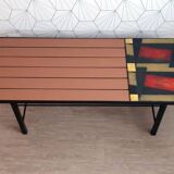 Vintage coffee table in ceramic, wood and metal.