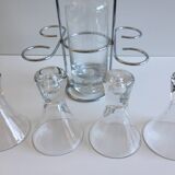 Service à liqueur digestif alcool portatif design verre & métal chromé inox