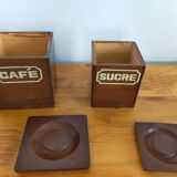 Vintage wooden spice boxes old coffee sugar