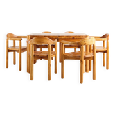 Brutalist table and 6 chairs, Rainer Daumiller, Denmark, 1970s.