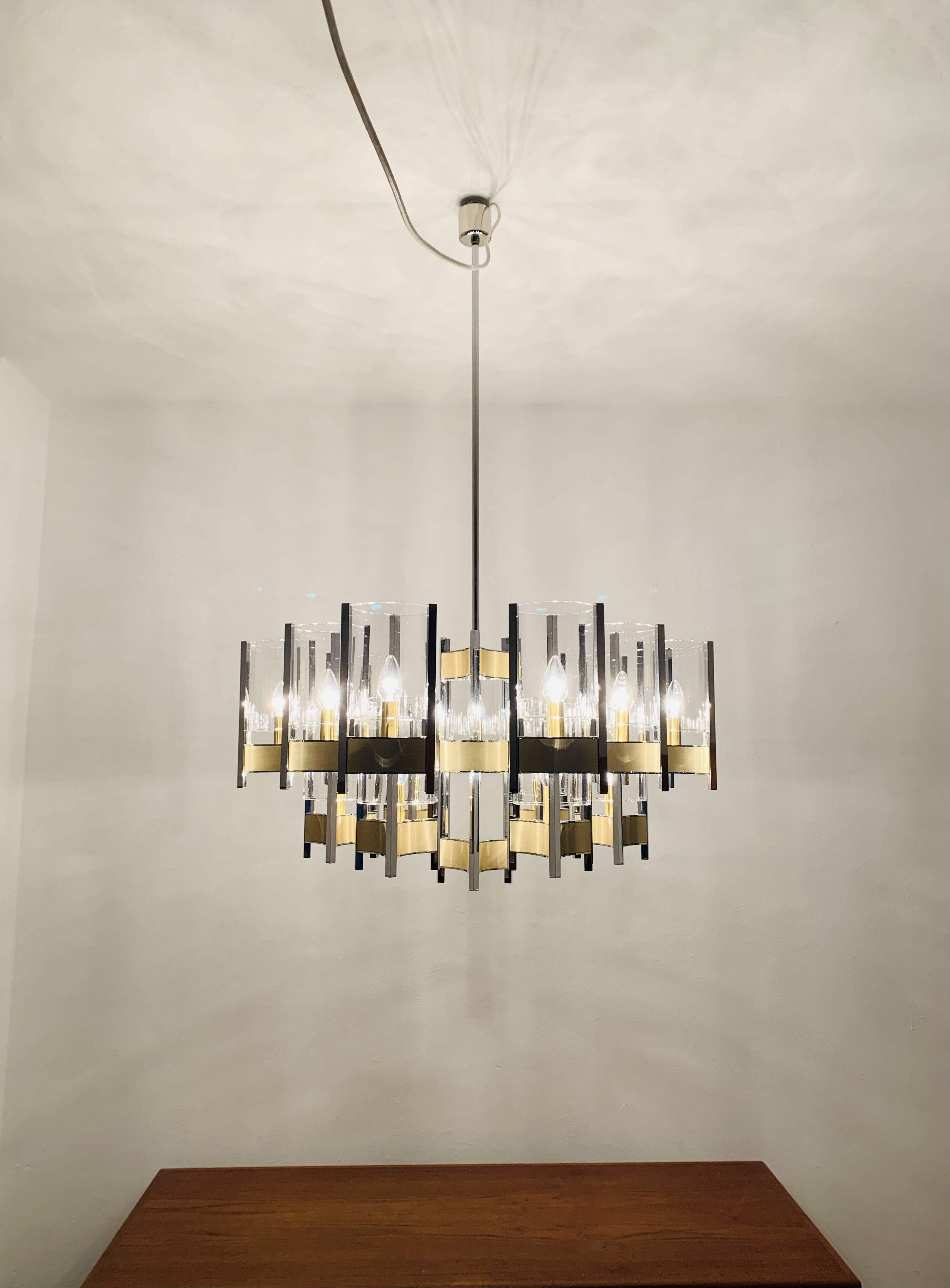 Large Italian Brutalist Chandelier by Gaetano Sciolari