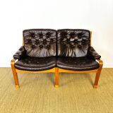 Scandinavian leather and teak bench 1960