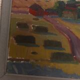 Huile sur toile originale suédoise – « Paysage avec moulin à vent » par Harry Sahlin