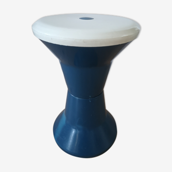 Tabouret style tam tam 80s plastique bleu et blanc