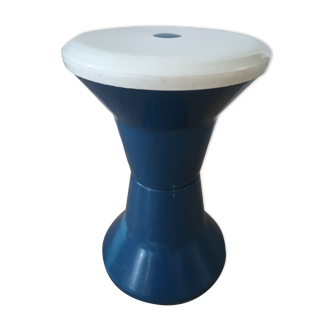 Tabouret style tam tam 80s plastique bleu et blanc