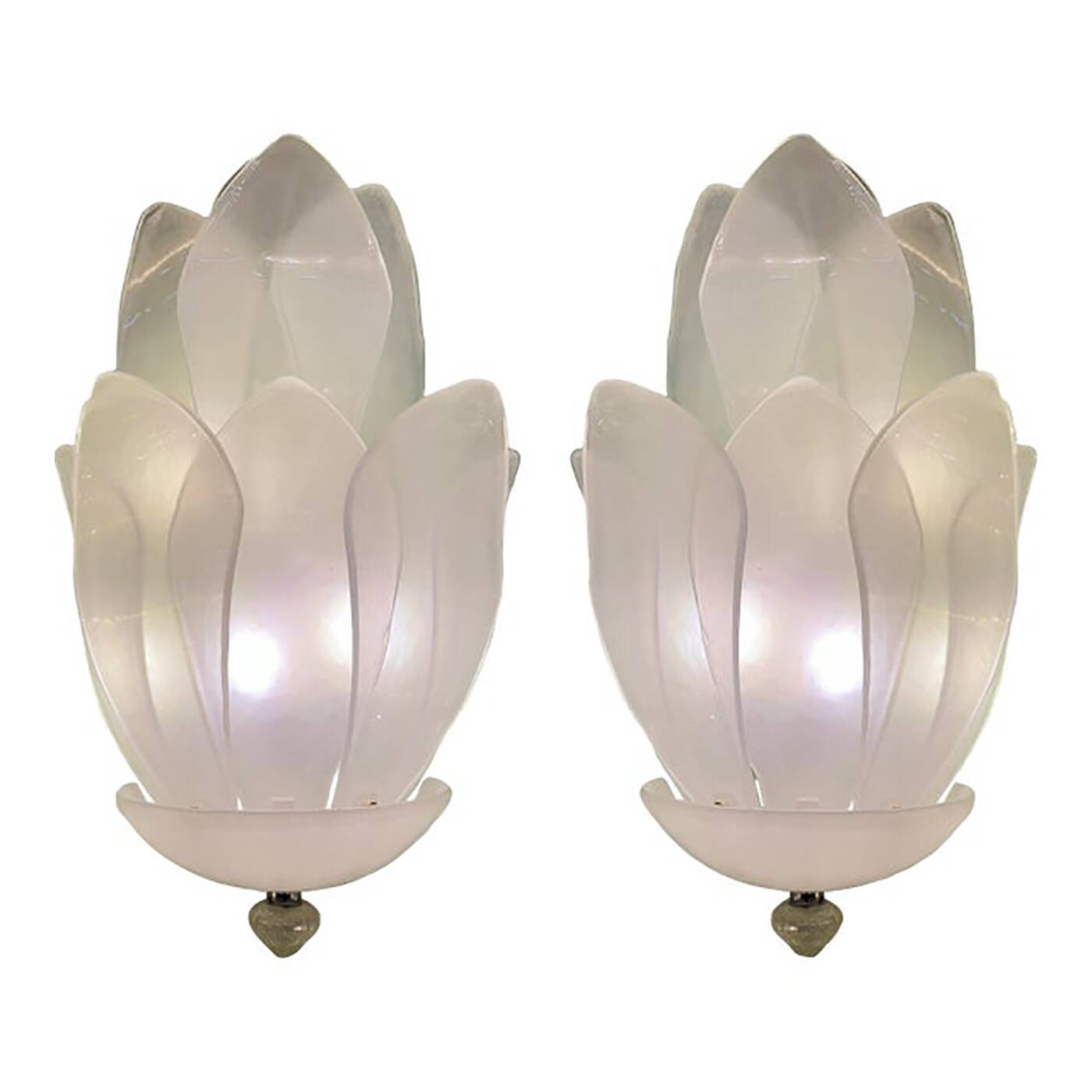 Set of Two Contemporary Venetian Sanded Glass Floreal Wall Sco