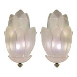Set of Two Contemporary Venetian Sanded Glass Floreal Wall Sco