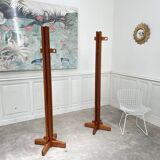Pair of 1970s coat racks in solid elm