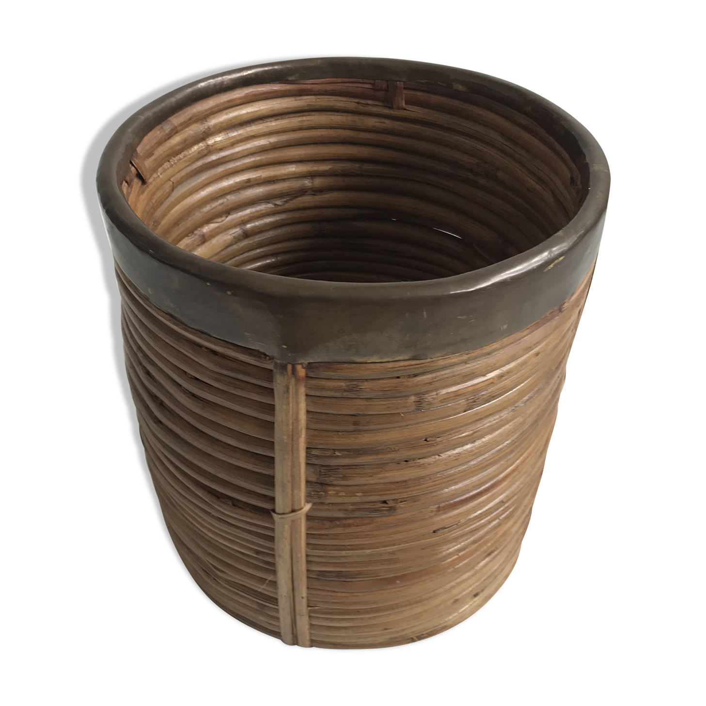Rattan and brass planter