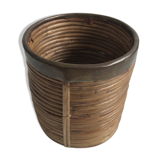 Rattan and brass planter