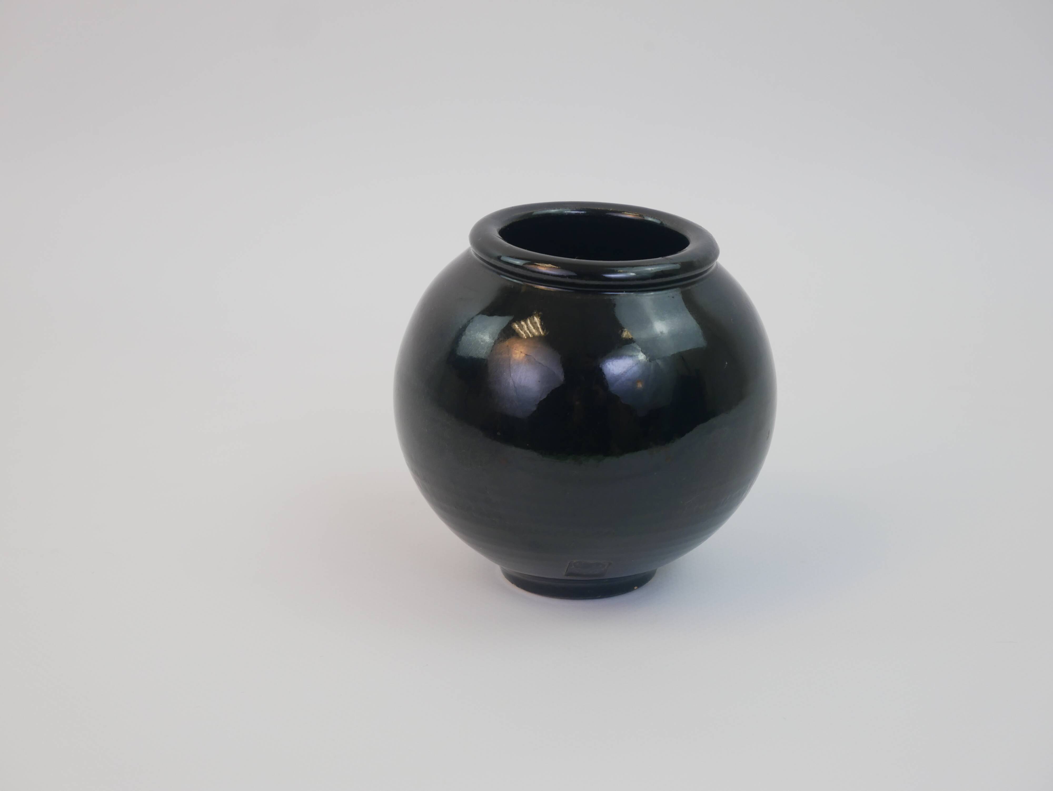 Black ceramic ball vase from Biot