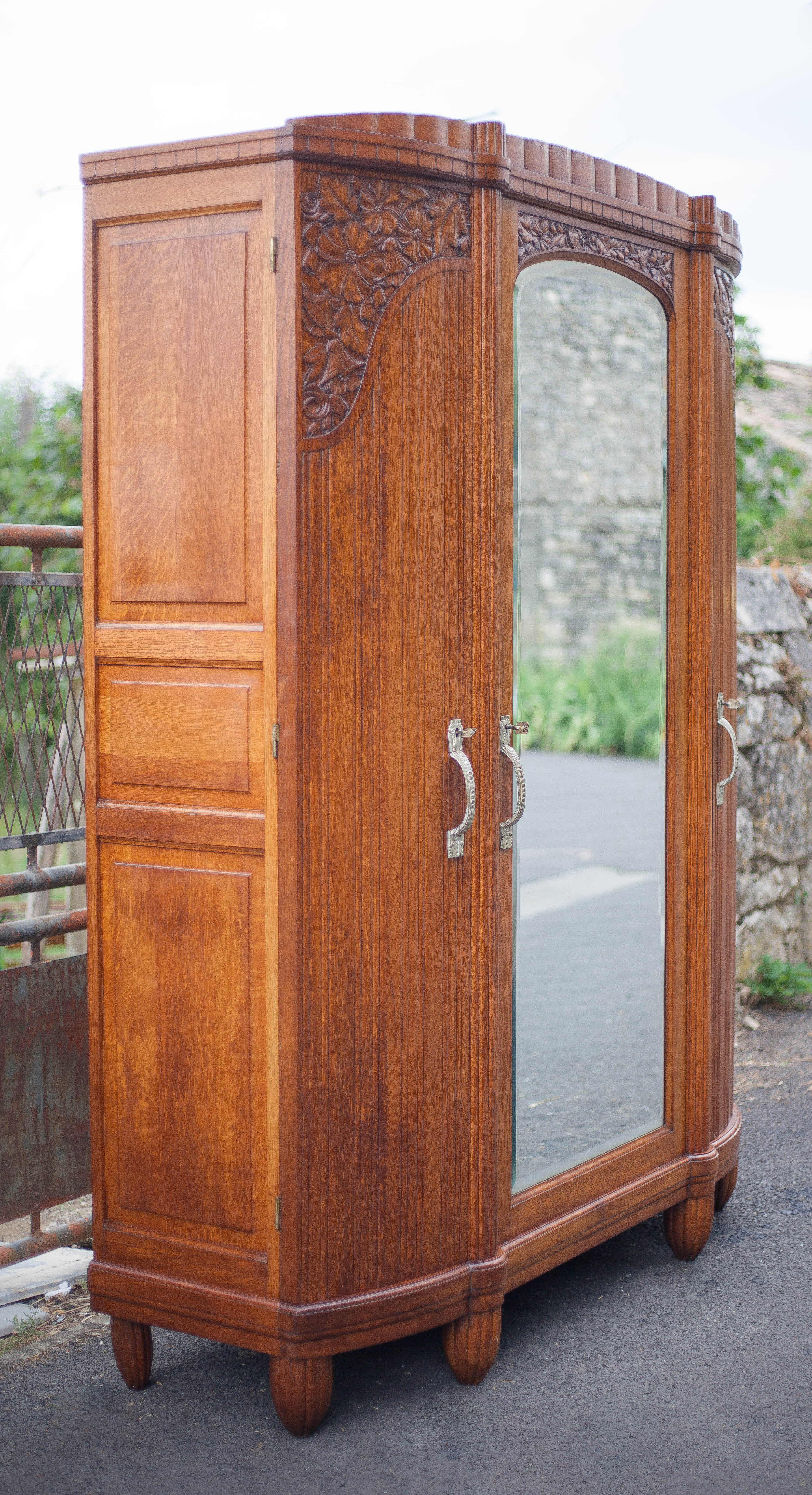 Art deco cabinet, wardrobe and shelves, carved wood cabinet, storage cabinet