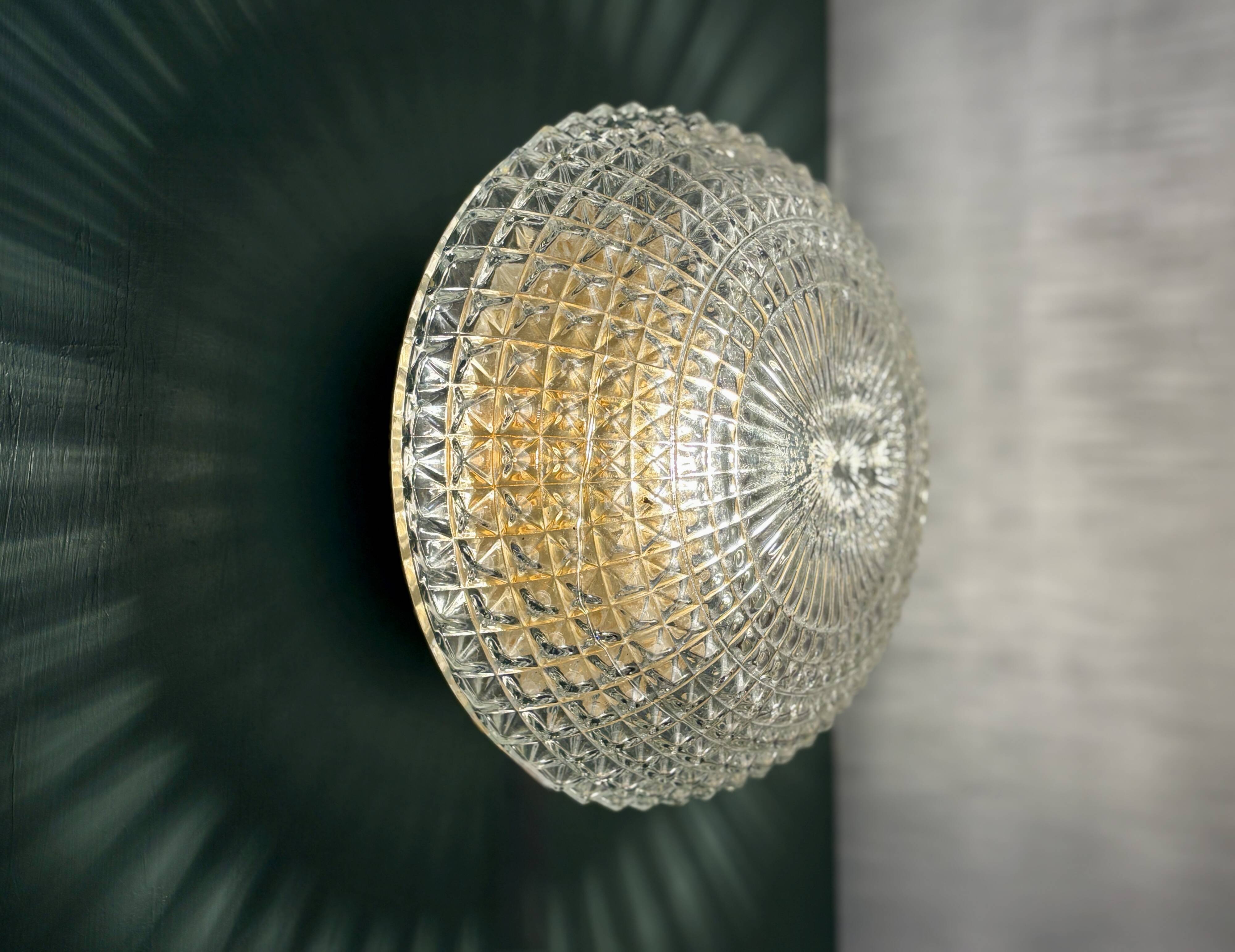 Vintage globe wall or ceiling light in molded diamond-point glass