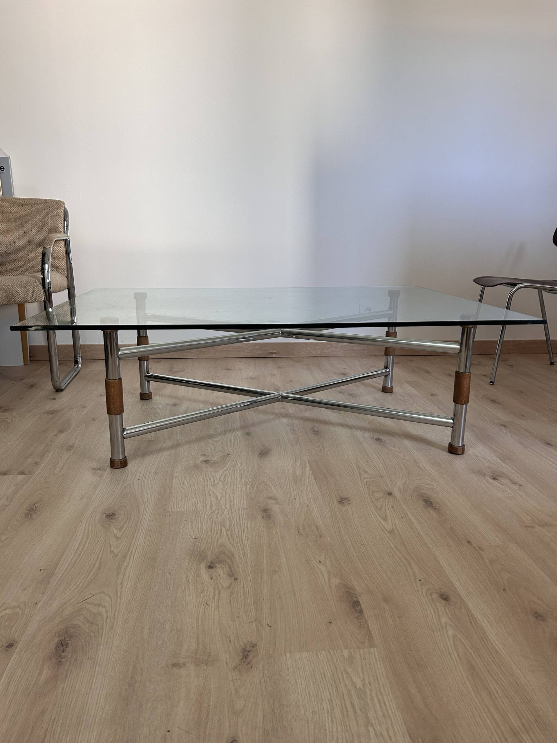 Large liftable/modular coffee table "Up & Down" vintage – Italian design glass & chrome
