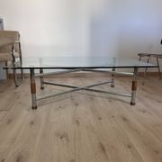 Grande table basse relevable / modulable « Up & Down » vintage – Design italien verre & chrome