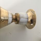Set of 2 mother-of-pearl candlesticks and brass