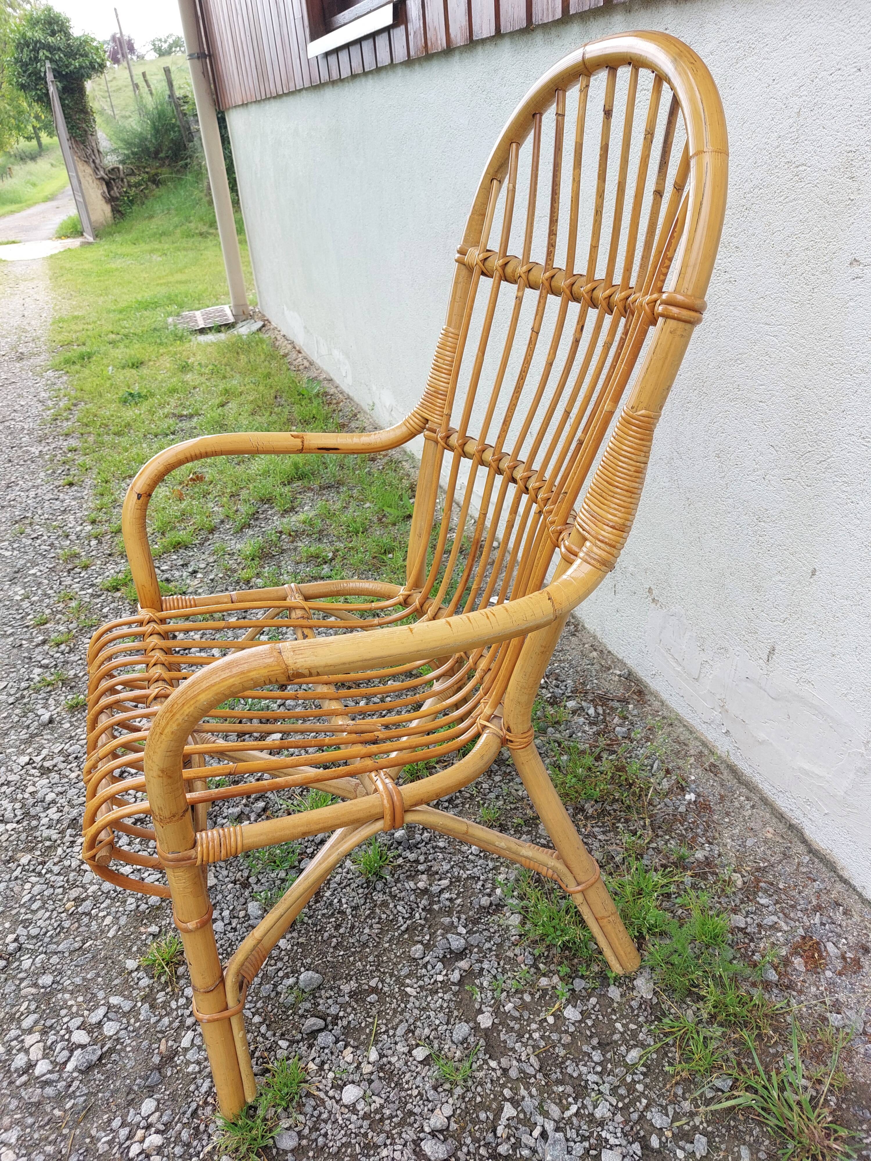 wicker armchair, bamboo wood