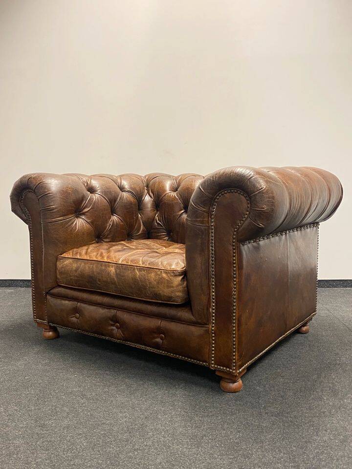 Handcrafted Brown leather Chesterfield Club Armchair