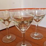 Set of 4 Blown Glass Bistro Glasses with Red Rim