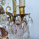 Pair of Gilt Bronze Candelabras with Colored Crystal Tassels