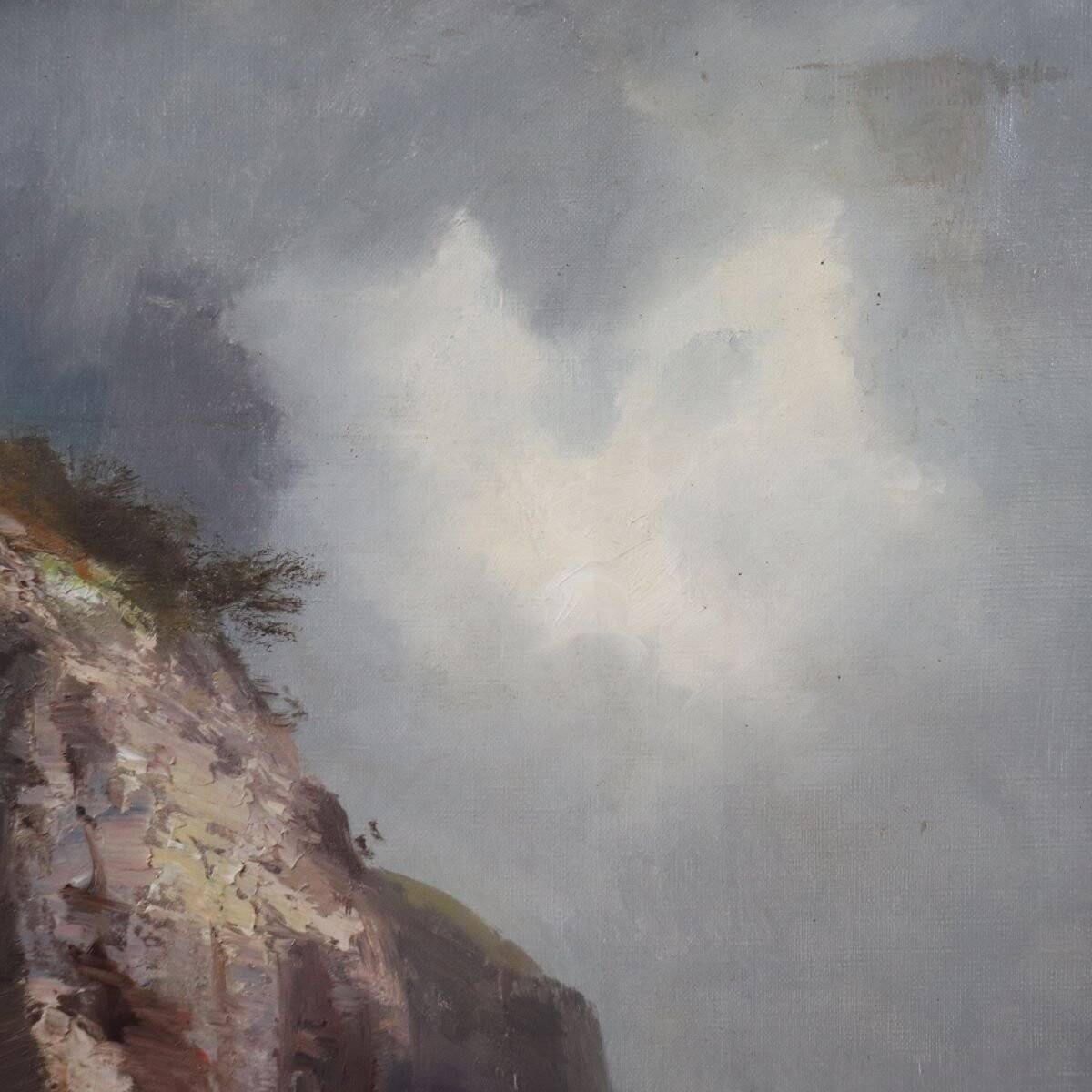 Seascape With Cliffs, Oil On Canvas, Italy, 20th Century
