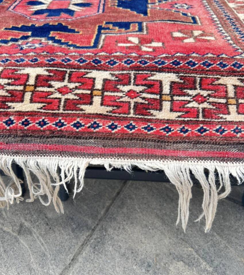 Tapis Lesghi vintage laine fait main – motifs géométriques étoile –Turquie