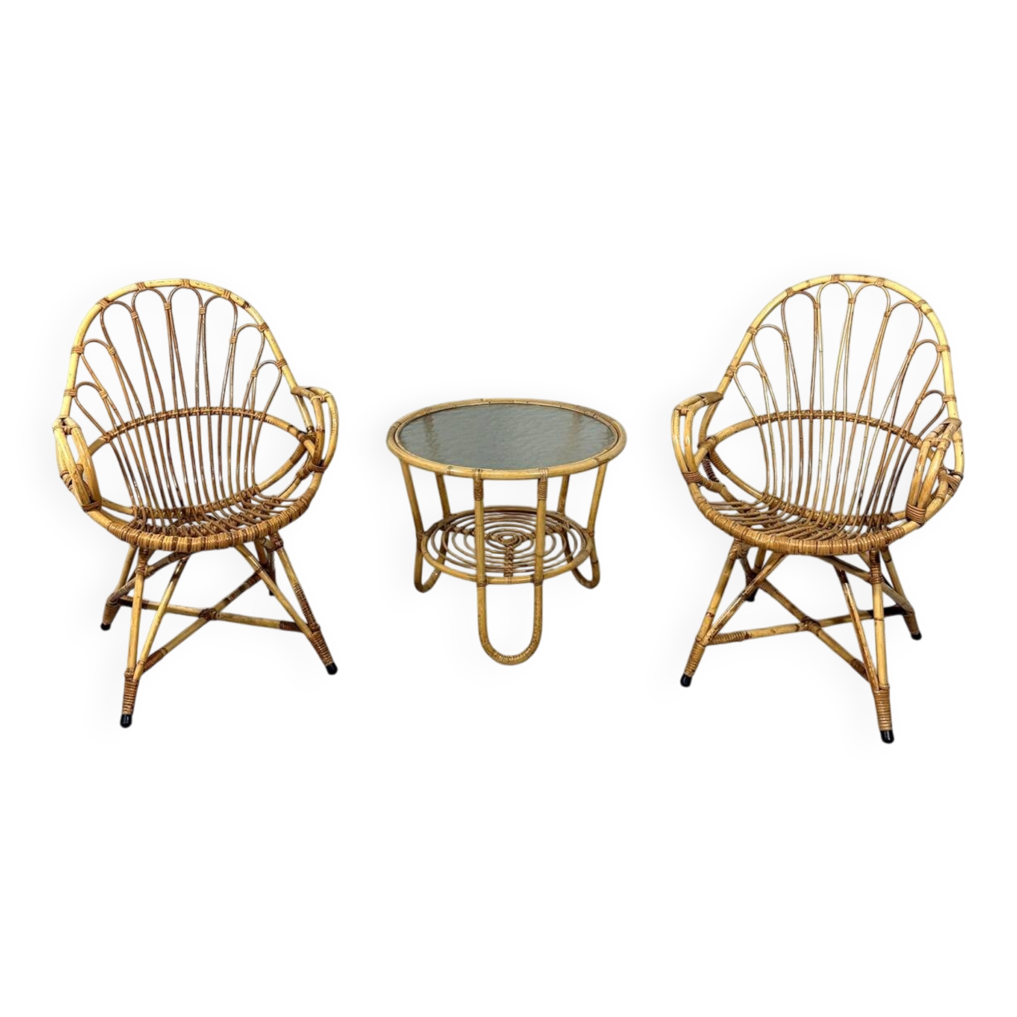 Rattan easy chairs & table Rohé Noordwolde Netherlands 1960’s