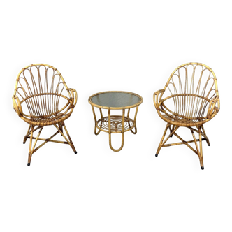 Rattan easy chairs & table Rohé Noordwolde Netherlands 1960’s
