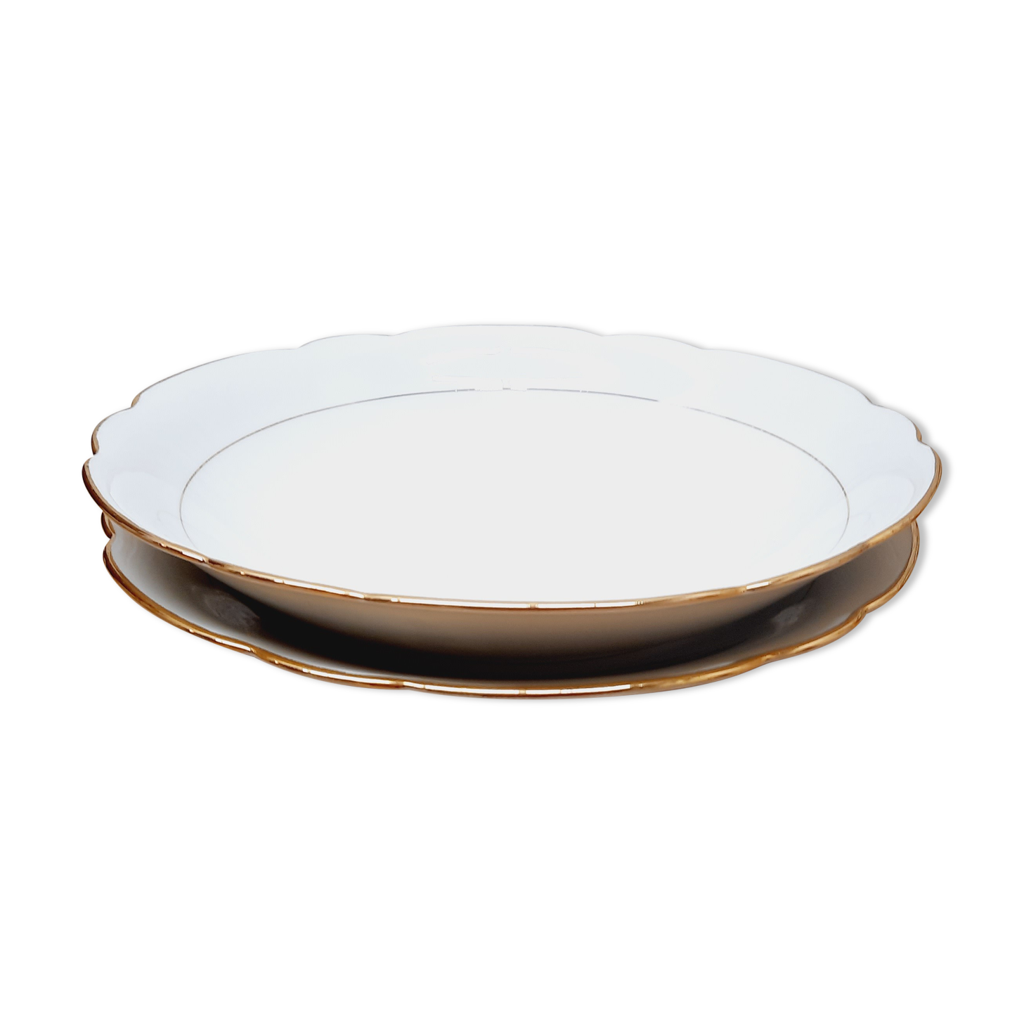 Lot 2 plats porcelaine blanc et or