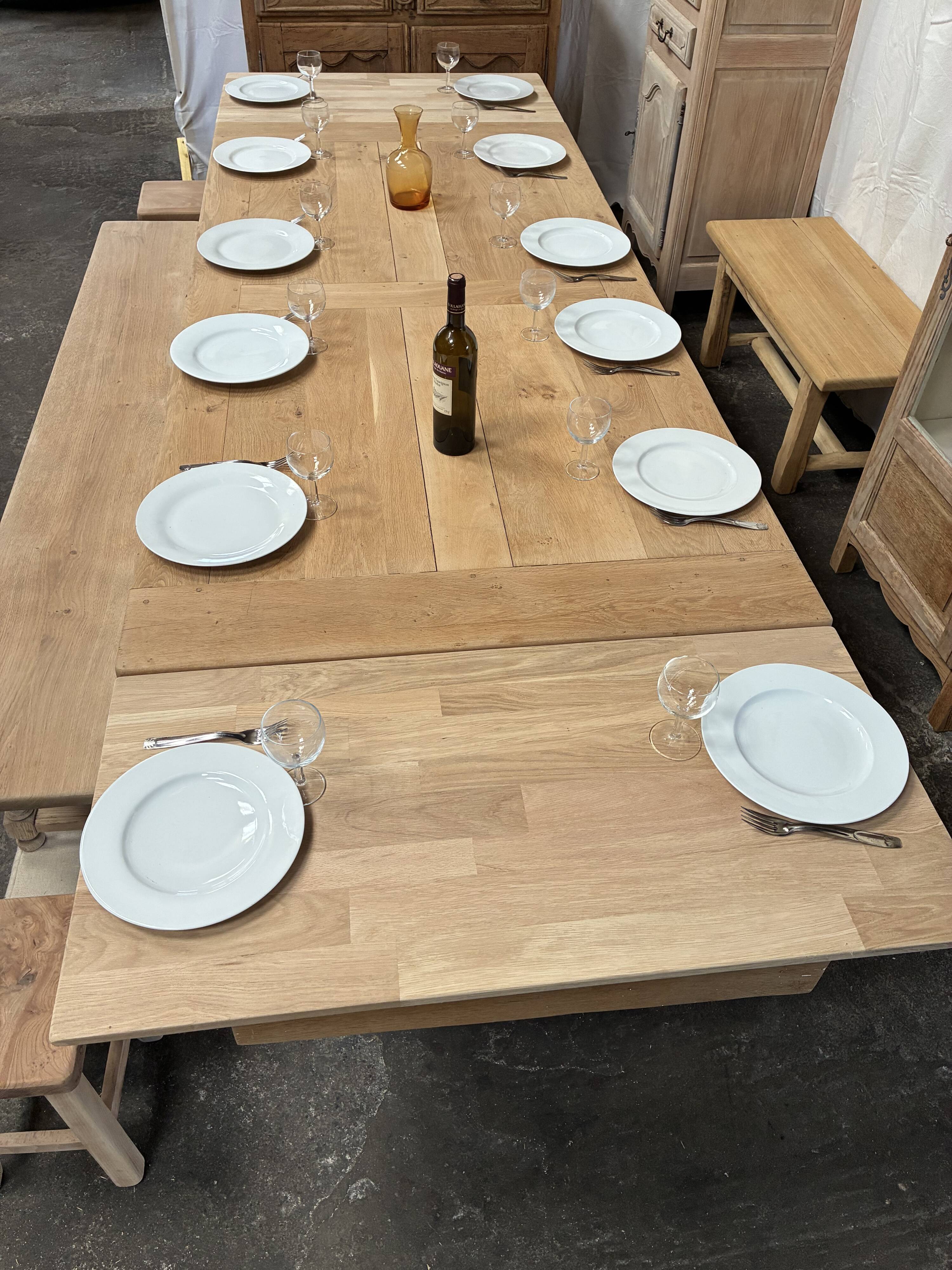 Table de ferme en chêne massif avec rallonges