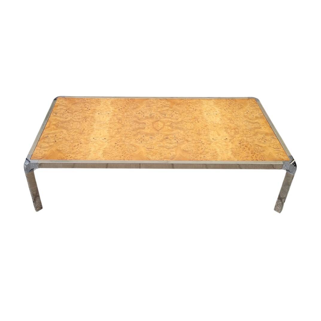 Coffee table, wood and steel, Guy Lefevre style, 70's – France