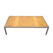 Table basse en ronce de bois et acier, France années 1970