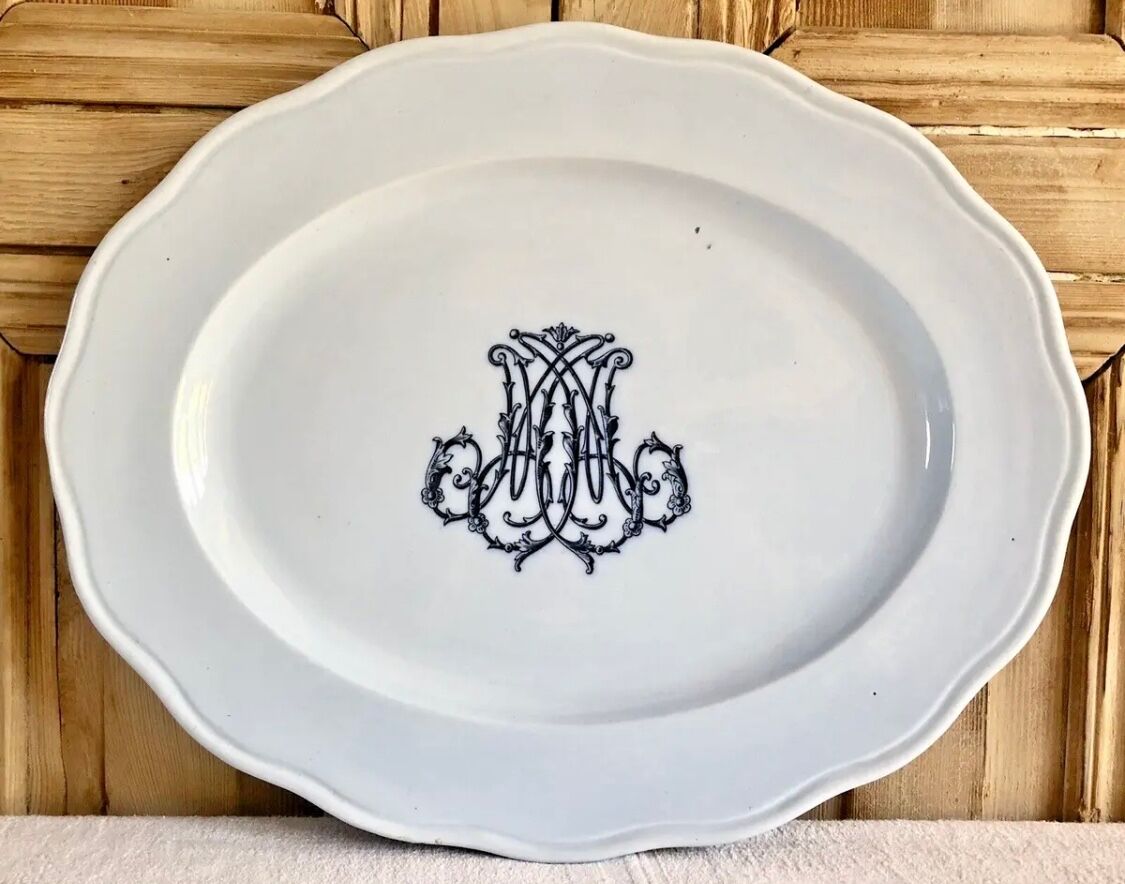Old large oval dish Brown Westhead Moore & co monogram XIX