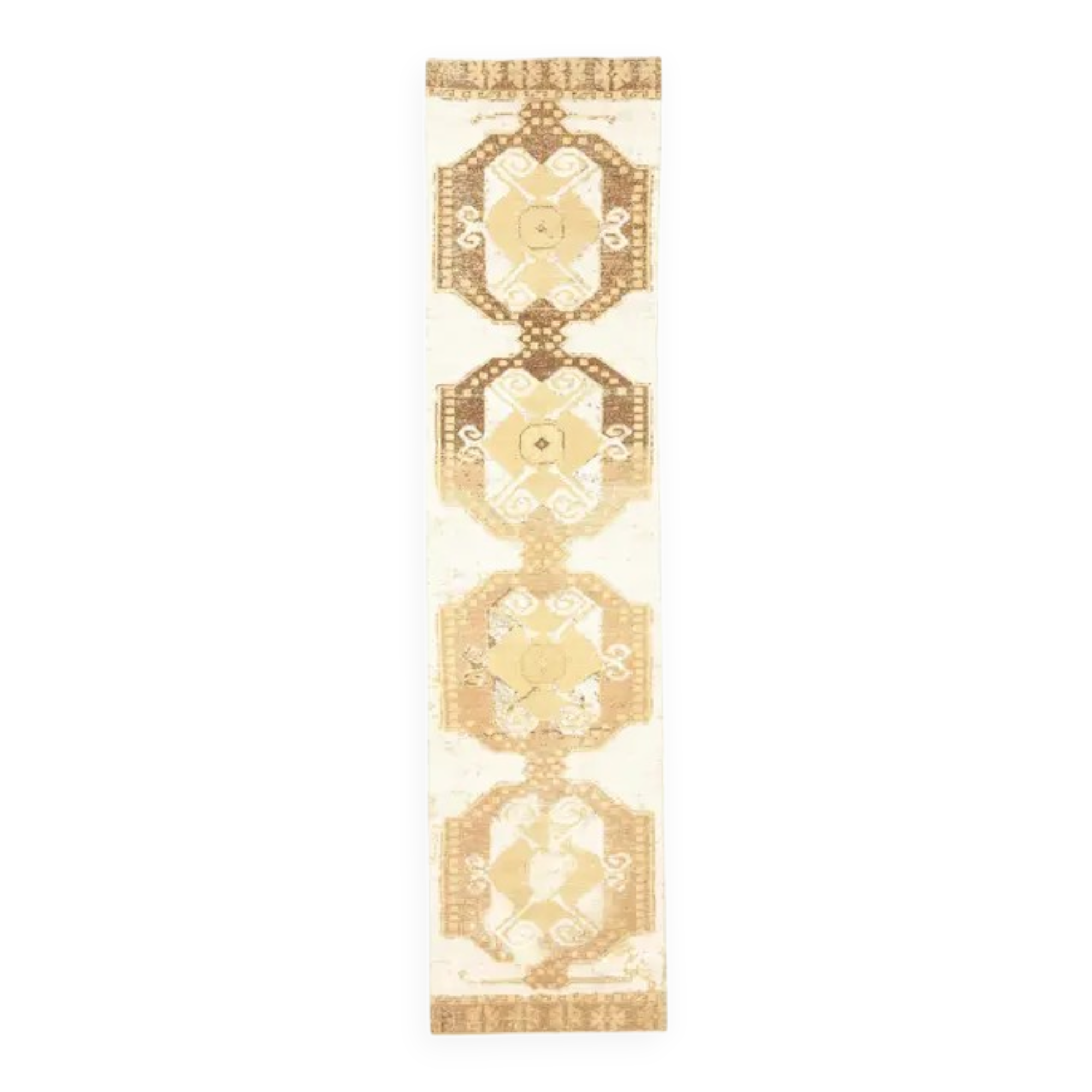 1970s Turkish Hand-Knotted Wool Cotton Beige Runner Rug 73x310