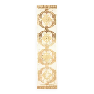 Tapis de couloir turc en laine et coton beige noué à la main, années 1970