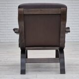 1970s, Scandinavian lounge chair in original condition, brown leather, dark bent wood.