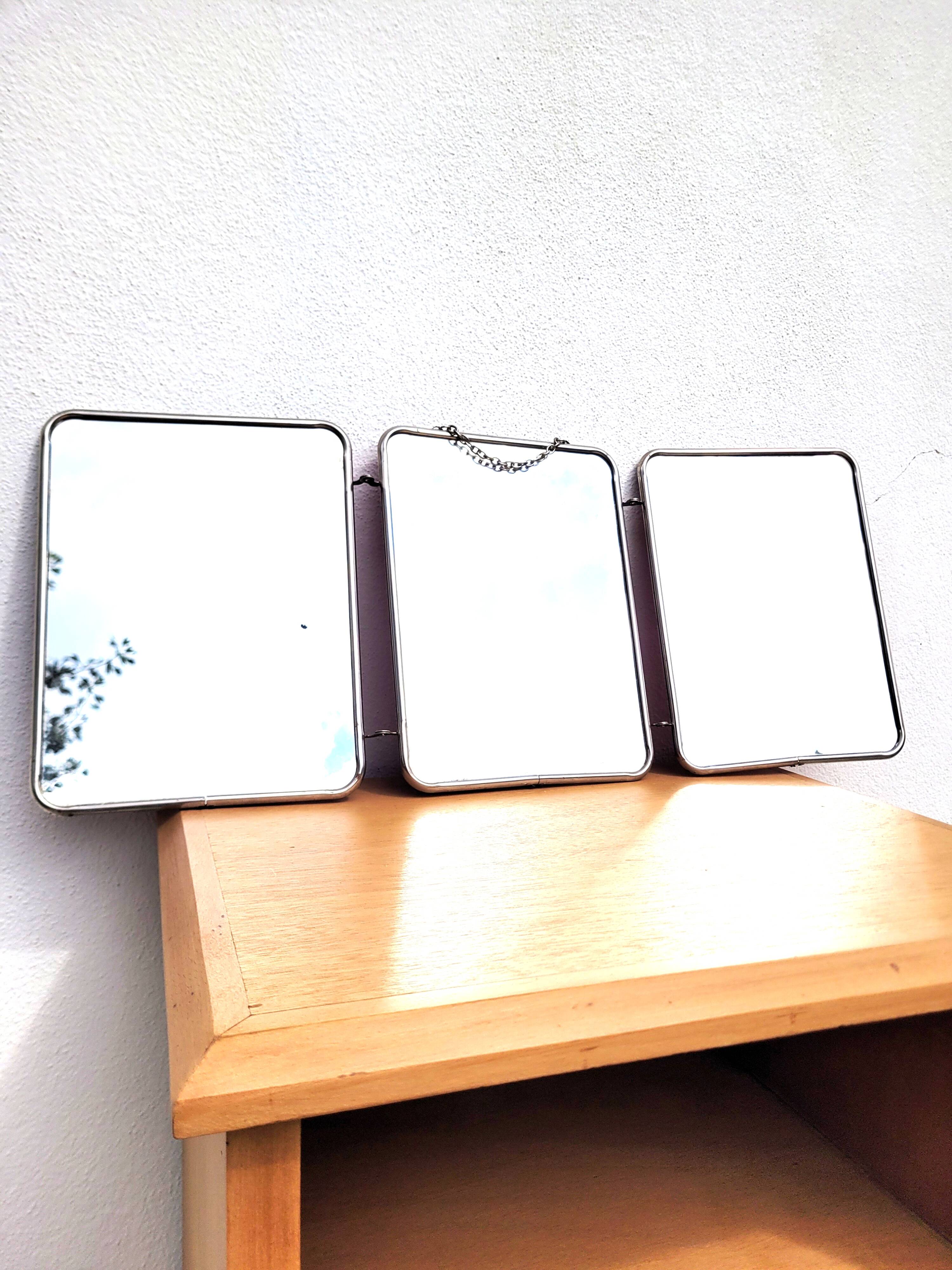 Vintage triptych barber mirror